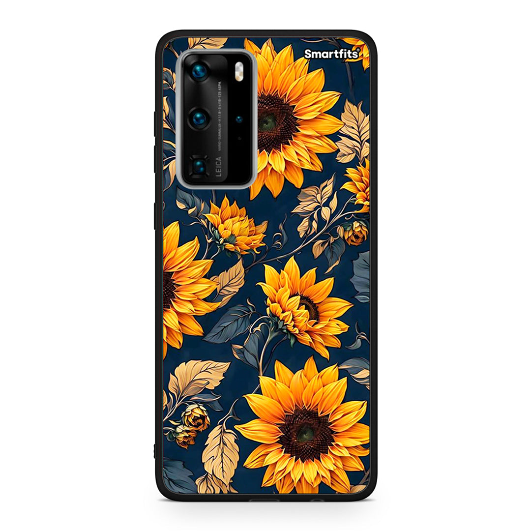 Huawei P40 Pro Autumn Sunflowers Θήκη από τη Smartfits με σχέδιο στο πίσω μέρος και μαύρο περίβλημα | Smartphone case with colorful back and black bezels by Smartfits