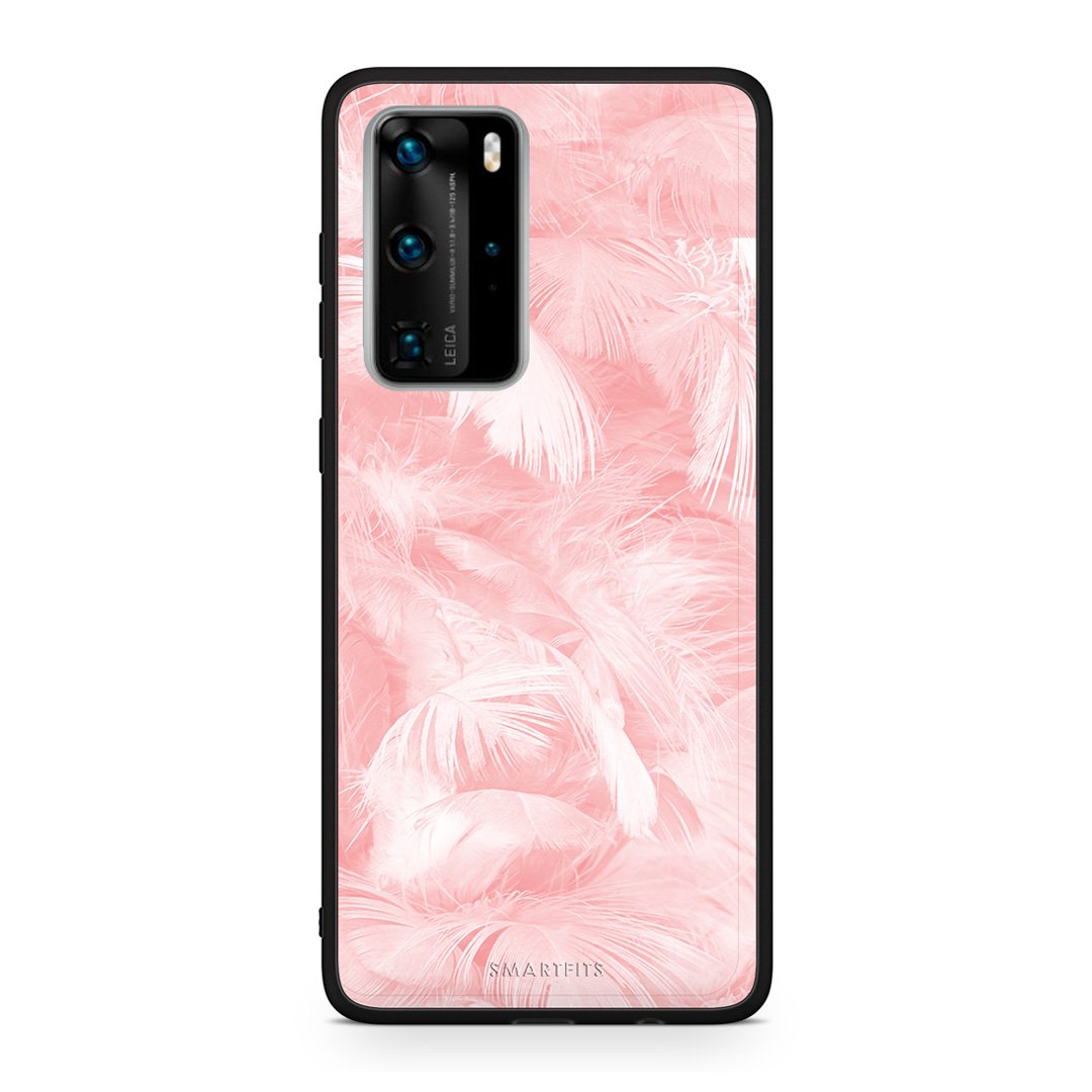 33 - Huawei P40 Pro  Pink Feather Boho case, cover, bumper