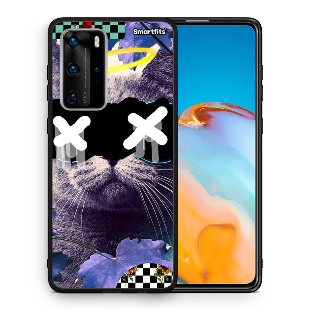 Θήκη Huawei P40 Pro Cat Collage από τη Smartfits με σχέδιο στο πίσω μέρος και μαύρο περίβλημα | Huawei P40 Pro Cat Collage case with colorful back and black bezels