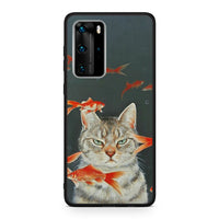 Thumbnail for Huawei P40 Pro Cat Goldfish θήκη από τη Smartfits με σχέδιο στο πίσω μέρος και μαύρο περίβλημα | Smartphone case with colorful back and black bezels by Smartfits