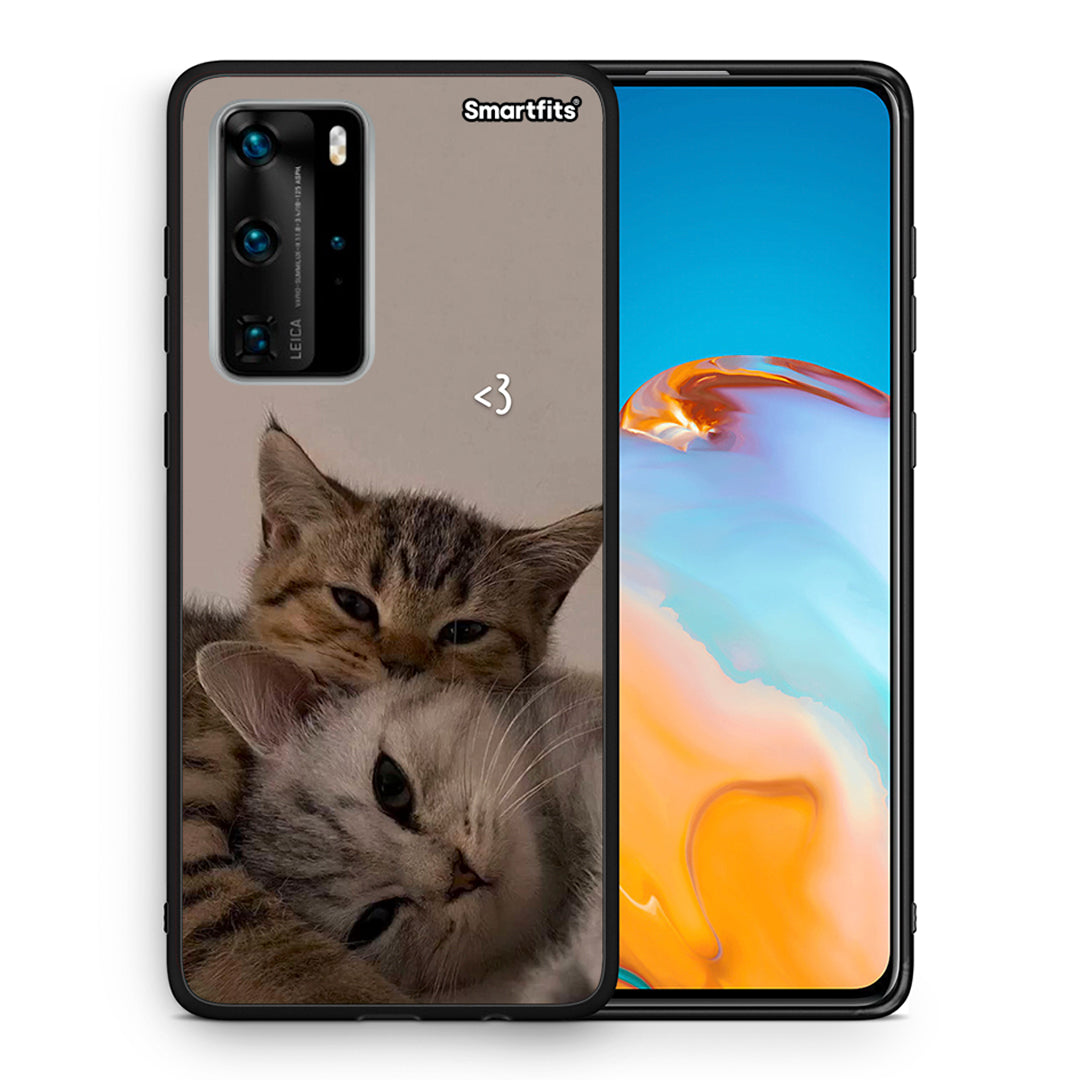 Θήκη Huawei P40 Pro Cats In Love από τη Smartfits με σχέδιο στο πίσω μέρος και μαύρο περίβλημα | Huawei P40 Pro Cats In Love case with colorful back and black bezels