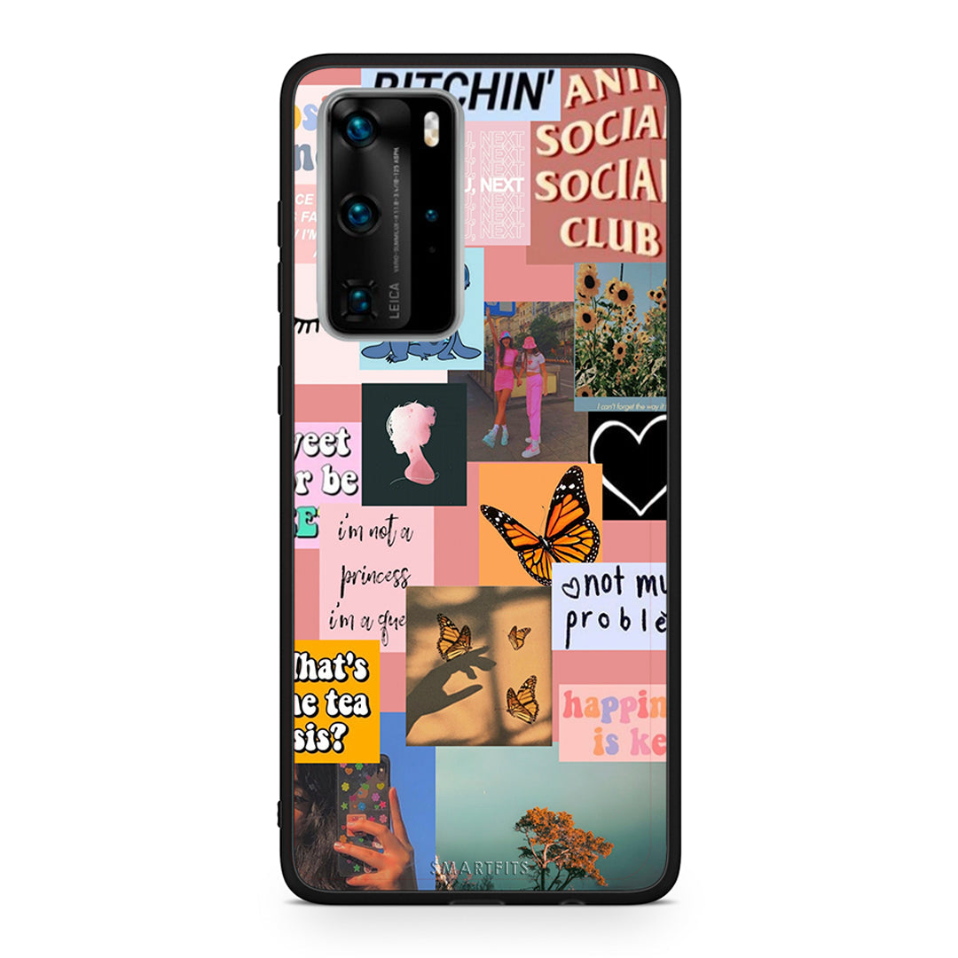 Huawei P40 Pro Collage Bitchin Θήκη Αγίου Βαλεντίνου από τη Smartfits με σχέδιο στο πίσω μέρος και μαύρο περίβλημα | Smartphone case with colorful back and black bezels by Smartfits