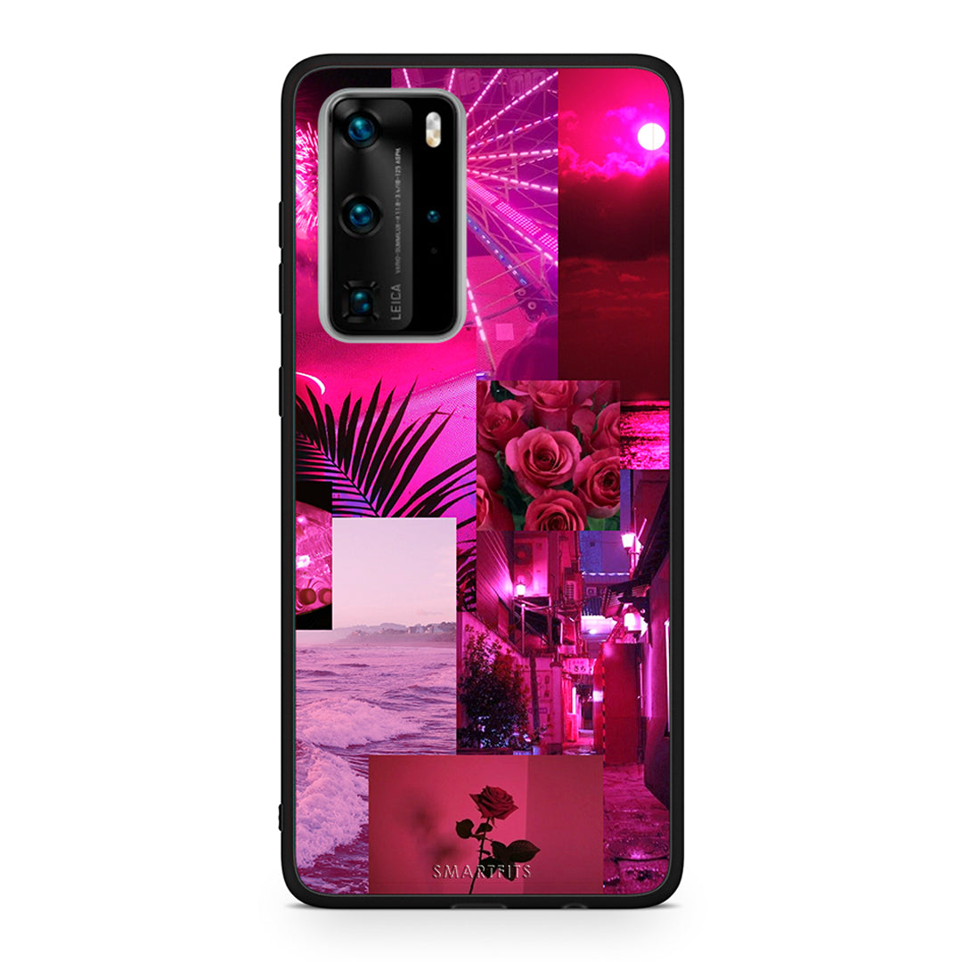 Huawei P40 Pro Collage Red Roses Θήκη Αγίου Βαλεντίνου από τη Smartfits με σχέδιο στο πίσω μέρος και μαύρο περίβλημα | Smartphone case with colorful back and black bezels by Smartfits