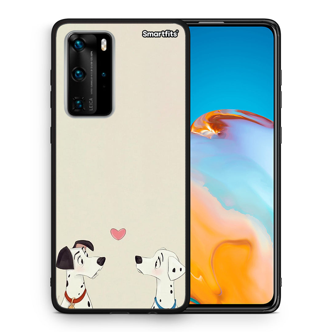 Θήκη Huawei P40 Pro Dalmatians Love από τη Smartfits με σχέδιο στο πίσω μέρος και μαύρο περίβλημα | Huawei P40 Pro Dalmatians Love case with colorful back and black bezels