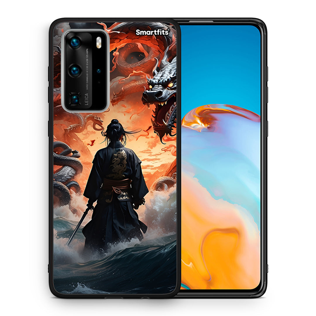 Θήκη Huawei P40 Pro Dragons Fight από τη Smartfits με σχέδιο στο πίσω μέρος και μαύρο περίβλημα | Huawei P40 Pro Dragons Fight case with colorful back and black bezels