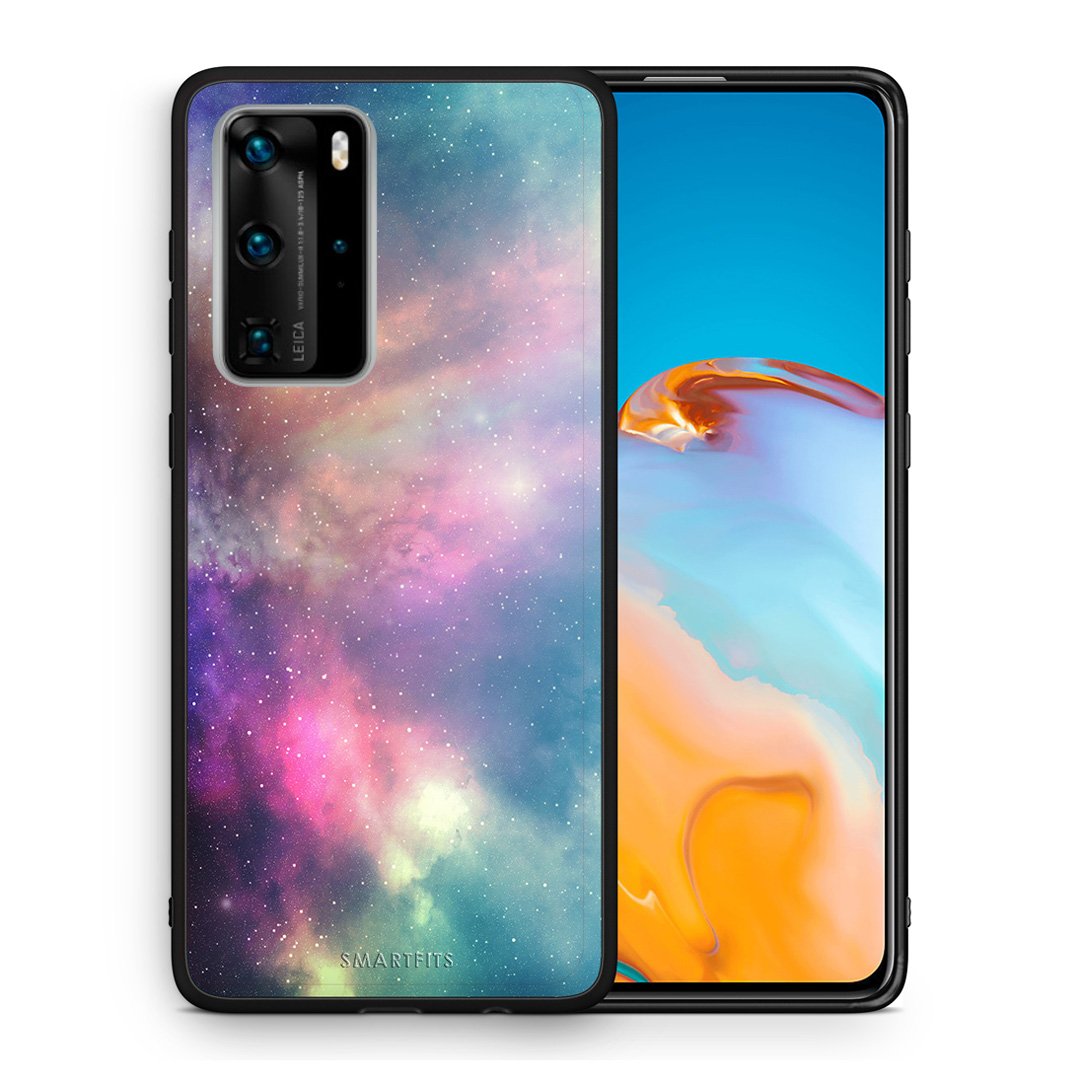 Θήκη Huawei P40 Pro Rainbow Galaxy από τη Smartfits με σχέδιο στο πίσω μέρος και μαύρο περίβλημα | Huawei P40 Pro Rainbow Galaxy case with colorful back and black bezels