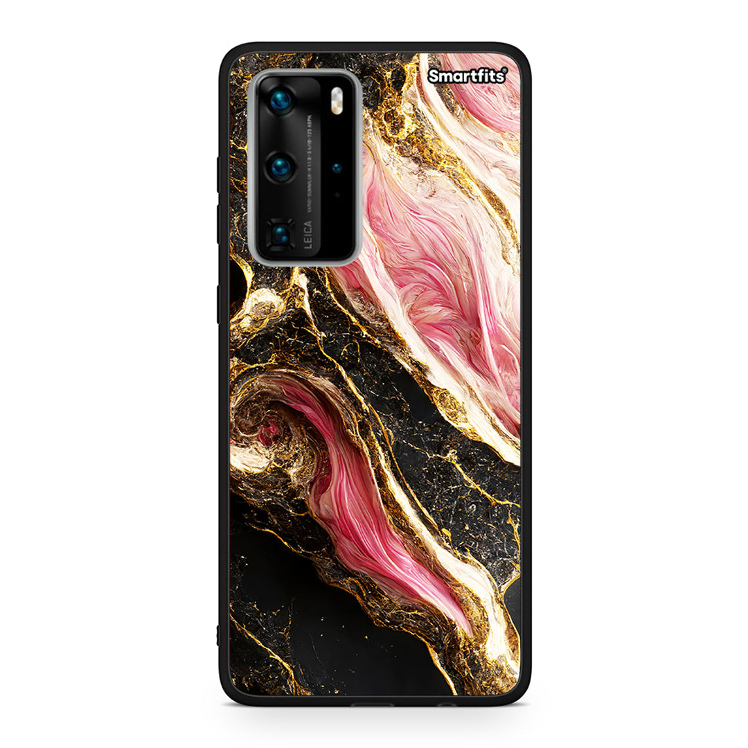 Huawei P40 Pro Glamorous Pink Marble θήκη από τη Smartfits με σχέδιο στο πίσω μέρος και μαύρο περίβλημα | Smartphone case with colorful back and black bezels by Smartfits