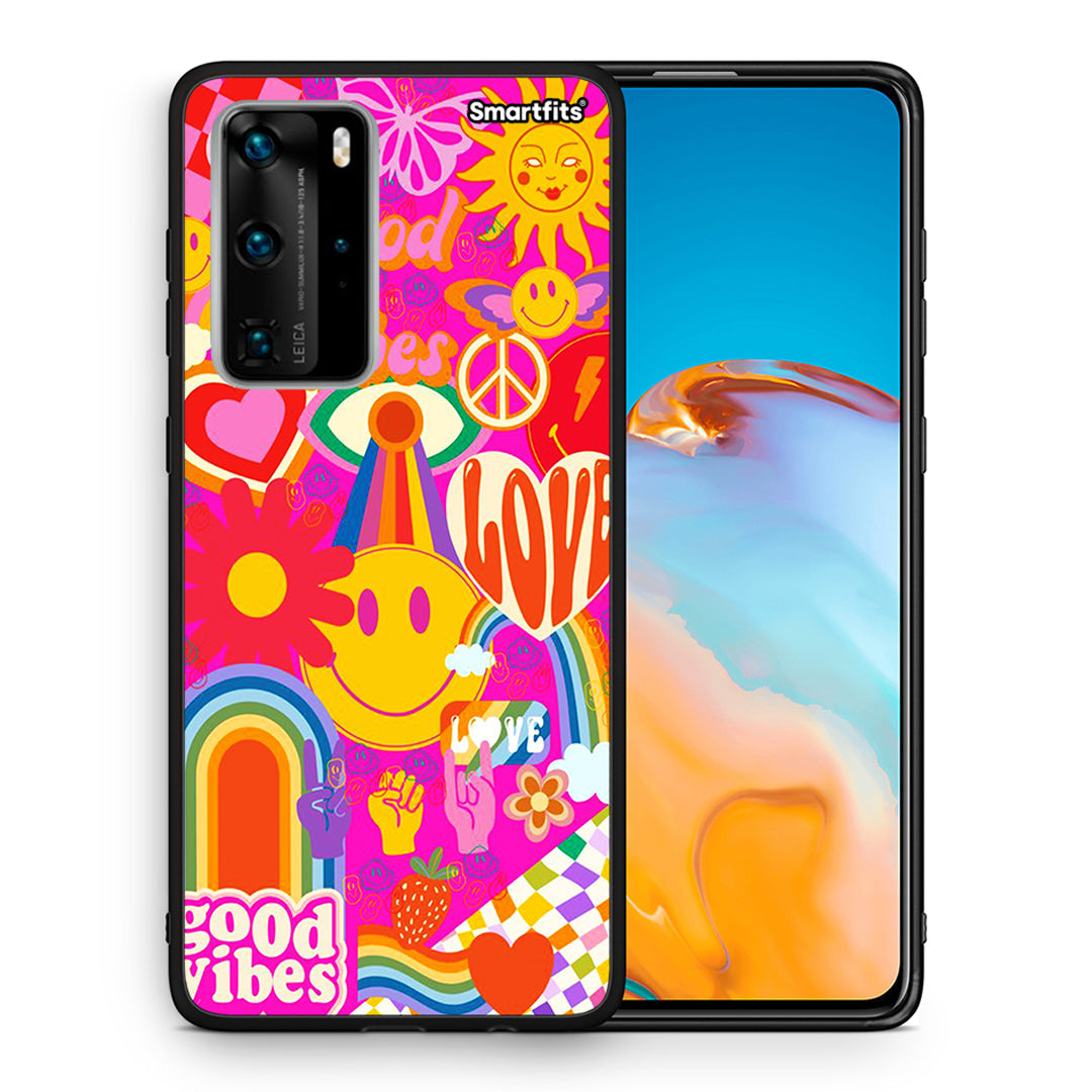 Θήκη Huawei P40 Pro Hippie Love από τη Smartfits με σχέδιο στο πίσω μέρος και μαύρο περίβλημα | Huawei P40 Pro Hippie Love case with colorful back and black bezels