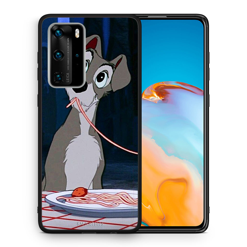 Θήκη Αγίου Βαλεντίνου Huawei P40 Pro Lady And Tramp 1 από τη Smartfits με σχέδιο στο πίσω μέρος και μαύρο περίβλημα | Huawei P40 Pro Lady And Tramp 1 case with colorful back and black bezels