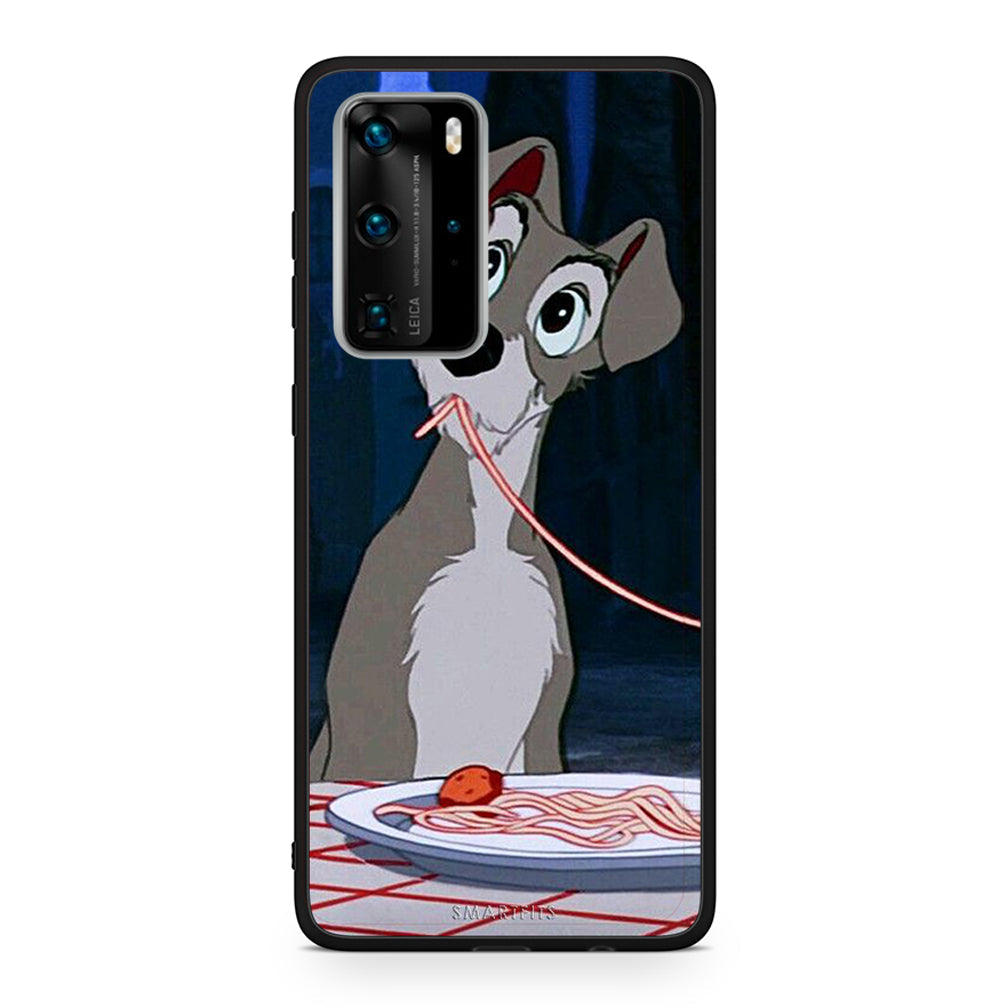 Huawei P40 Pro Lady And Tramp 1 Θήκη Αγίου Βαλεντίνου από τη Smartfits με σχέδιο στο πίσω μέρος και μαύρο περίβλημα | Smartphone case with colorful back and black bezels by Smartfits