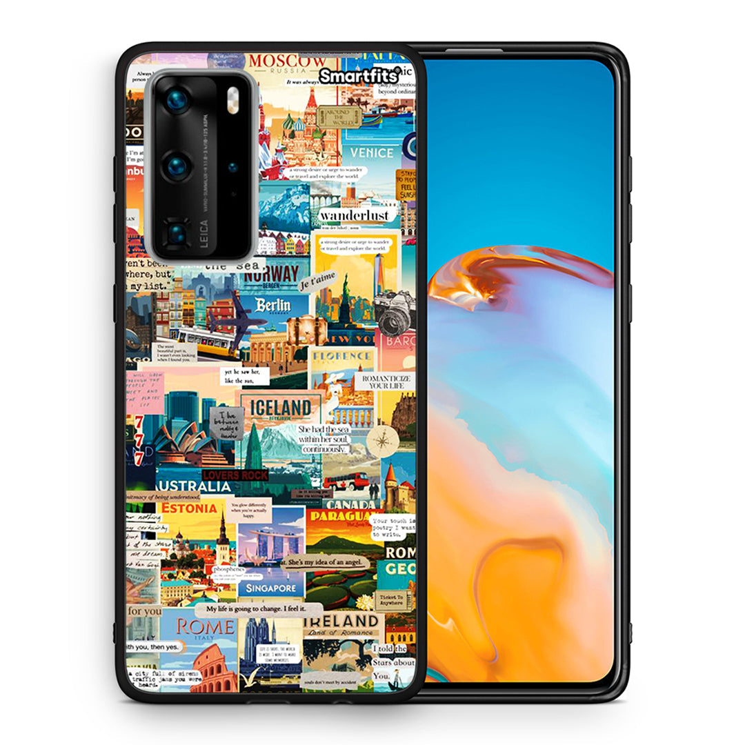 Θήκη Huawei P40 Pro Live To Travel από τη Smartfits με σχέδιο στο πίσω μέρος και μαύρο περίβλημα | Huawei P40 Pro Live To Travel case with colorful back and black bezels