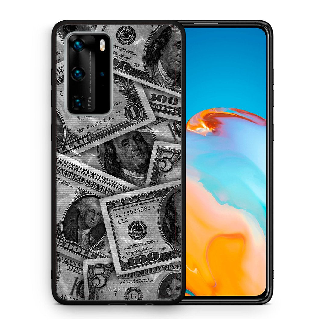 Θήκη Huawei P40 Pro Money Dollars από τη Smartfits με σχέδιο στο πίσω μέρος και μαύρο περίβλημα | Huawei P40 Pro Money Dollars case with colorful back and black bezels