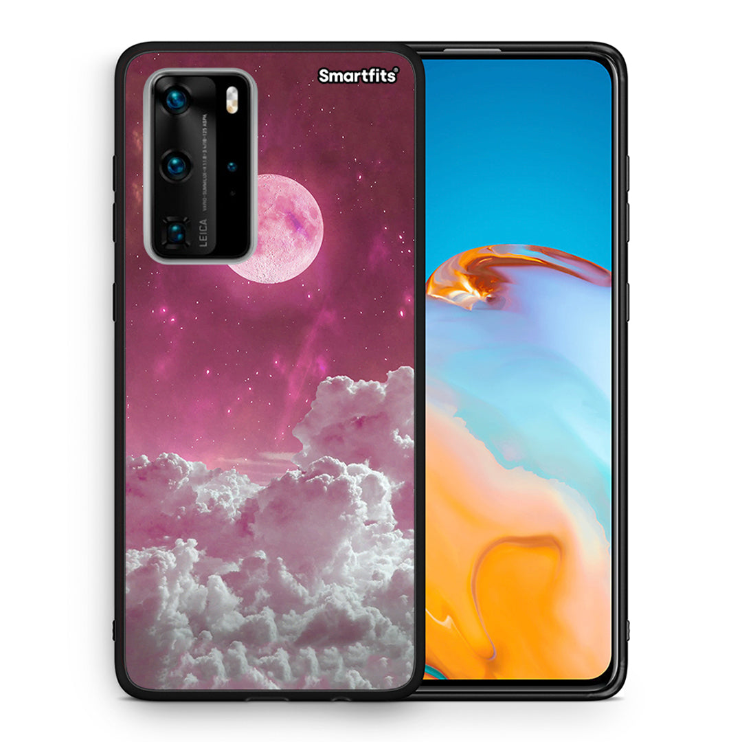 Θήκη Huawei P40 Pro Pink Moon από τη Smartfits με σχέδιο στο πίσω μέρος και μαύρο περίβλημα | Huawei P40 Pro Pink Moon case with colorful back and black bezels