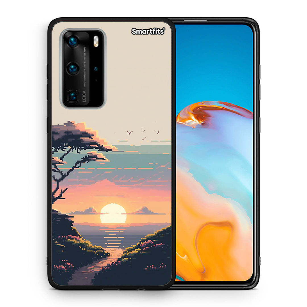 Θήκη Huawei P40 Pro Pixel Sunset από τη Smartfits με σχέδιο στο πίσω μέρος και μαύρο περίβλημα | Huawei P40 Pro Pixel Sunset case with colorful back and black bezels