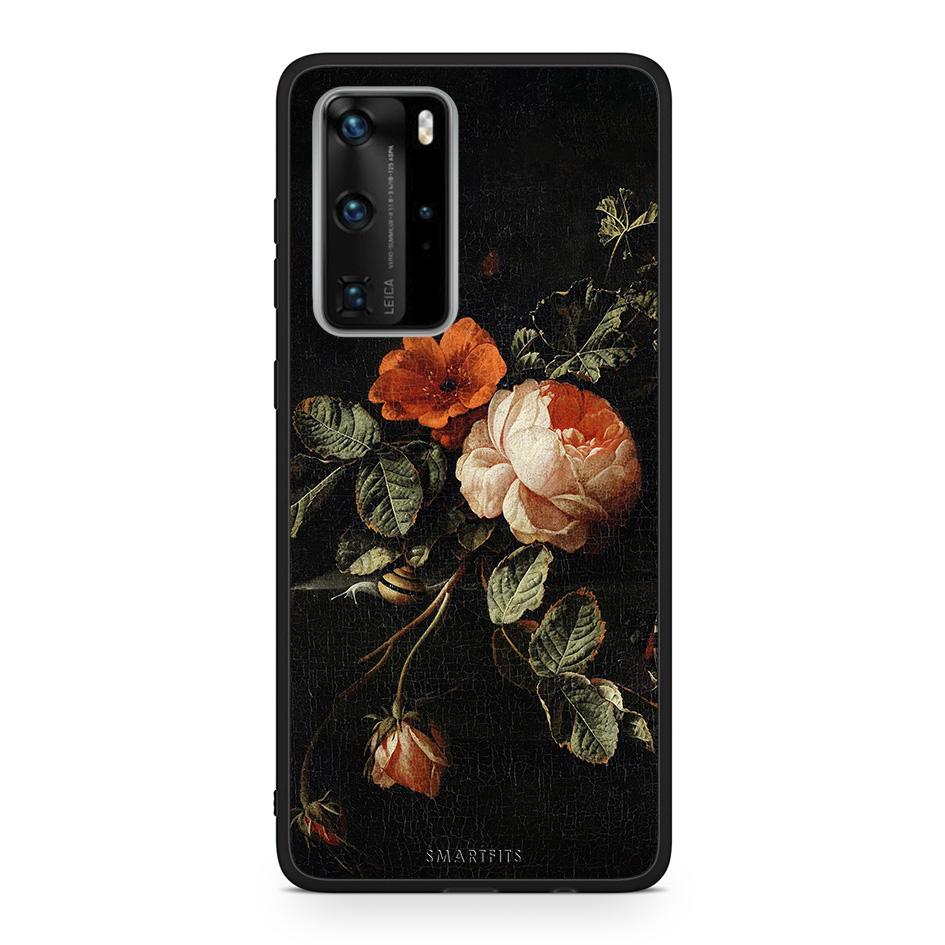 Huawei P40 Pro Vintage Roses θήκη από τη Smartfits με σχέδιο στο πίσω μέρος και μαύρο περίβλημα | Smartphone case with colorful back and black bezels by Smartfits