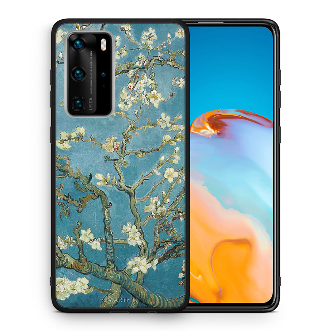 Θήκη Huawei P40 Pro White Blossoms από τη Smartfits με σχέδιο στο πίσω μέρος και μαύρο περίβλημα | Huawei P40 Pro White Blossoms case with colorful back and black bezels