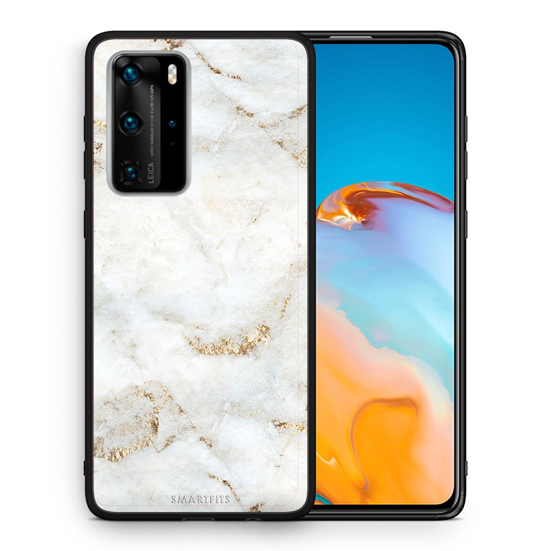 Θήκη Huawei P40 Pro White Gold Marble από τη Smartfits με σχέδιο στο πίσω μέρος και μαύρο περίβλημα | Huawei P40 Pro White Gold Marble case with colorful back and black bezels