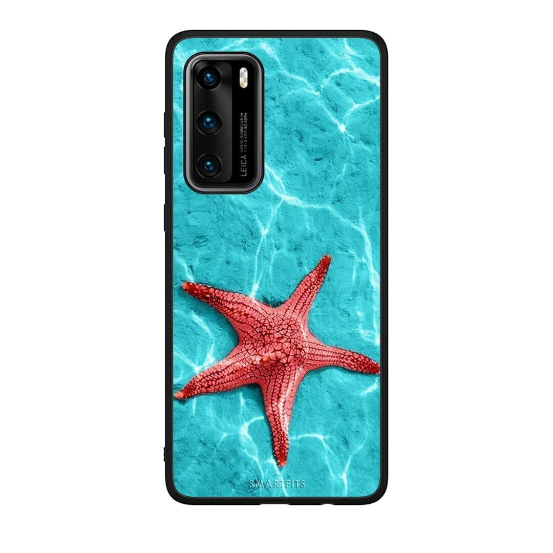 Huawei P40 Red Starfish Θήκη από τη Smartfits με σχέδιο στο πίσω μέρος και μαύρο περίβλημα | Smartphone case with colorful back and black bezels by Smartfits