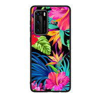 Thumbnail for Huawei P40 Tropical Flowers θήκη από τη Smartfits με σχέδιο στο πίσω μέρος και μαύρο περίβλημα | Smartphone case with colorful back and black bezels by Smartfits