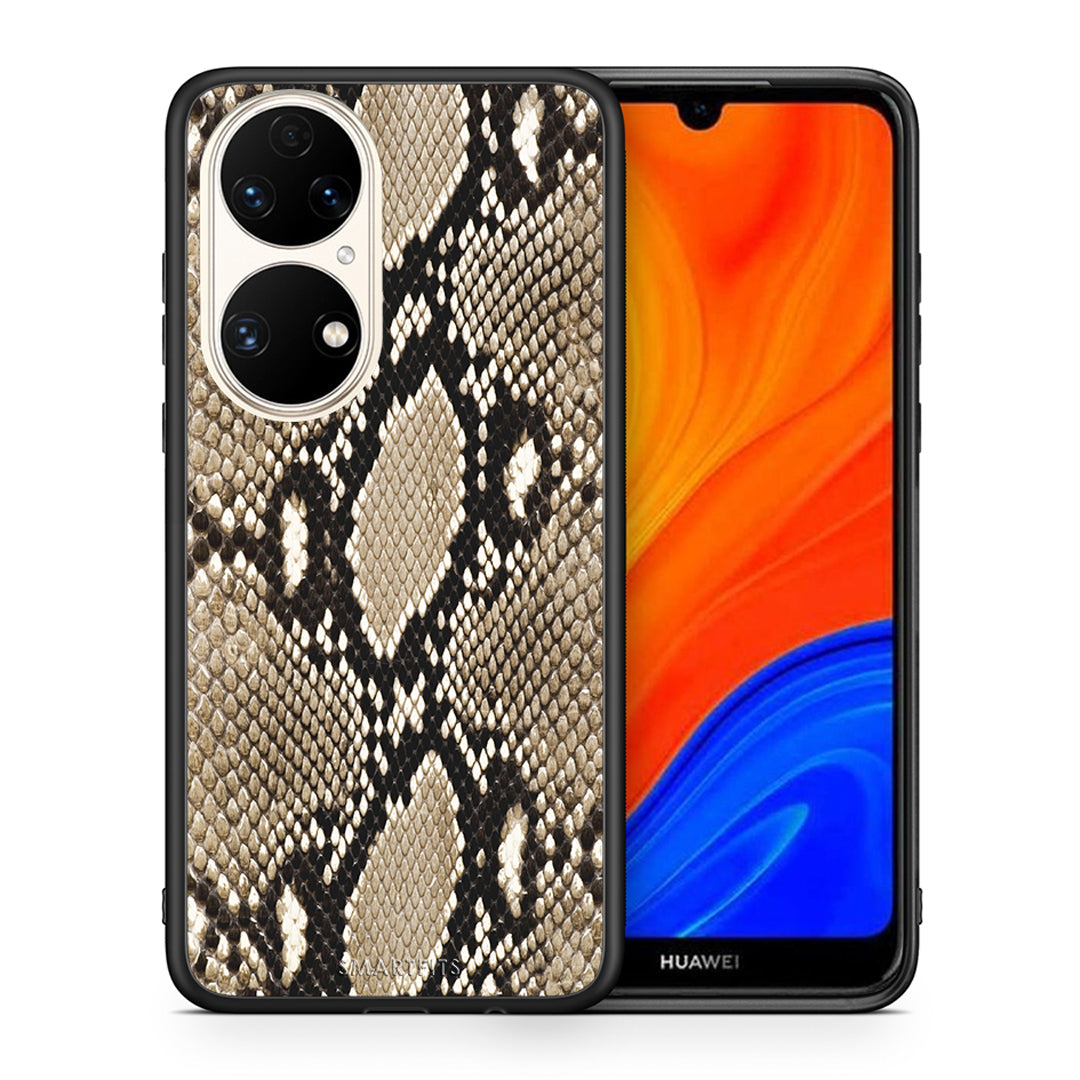 Θήκη Huawei P50 Fashion Snake Animal από τη Smartfits με σχέδιο στο πίσω μέρος και μαύρο περίβλημα | Huawei P50 Fashion Snake Animal case with colorful back and black bezels