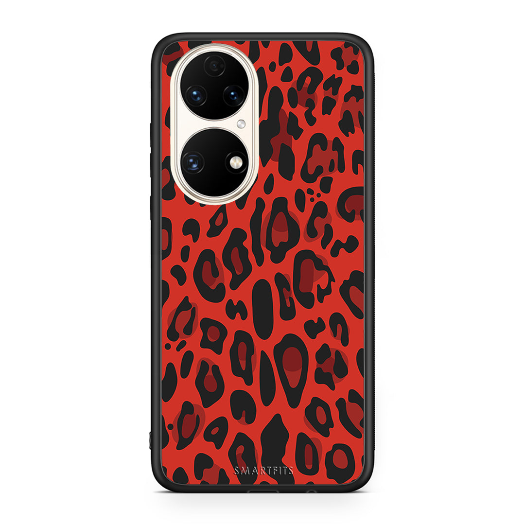 4 - Huawei P50 Red Leopard Animal case, cover, bumper