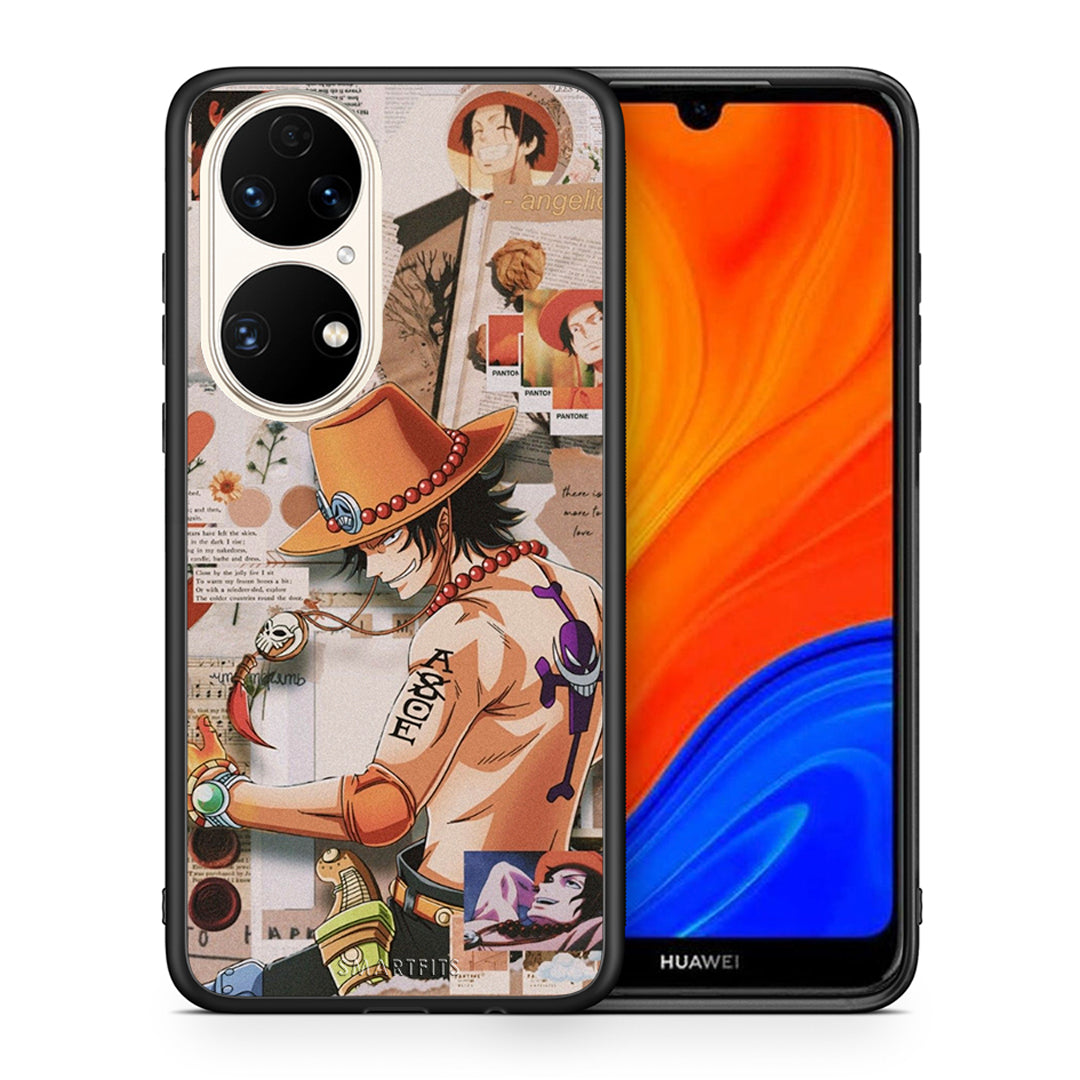 Θήκη Huawei P50 Anime Collage από τη Smartfits με σχέδιο στο πίσω μέρος και μαύρο περίβλημα | Huawei P50 Anime Collage case with colorful back and black bezels