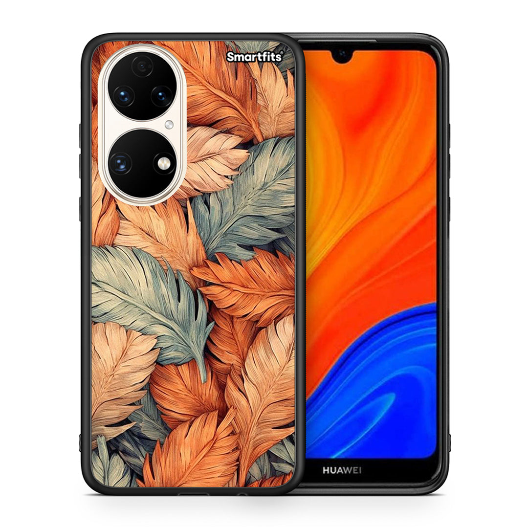 Θήκη Huawei P50 Autumn Leaves από τη Smartfits με σχέδιο στο πίσω μέρος και μαύρο περίβλημα | Huawei P50 Autumn Leaves case with colorful back and black bezels