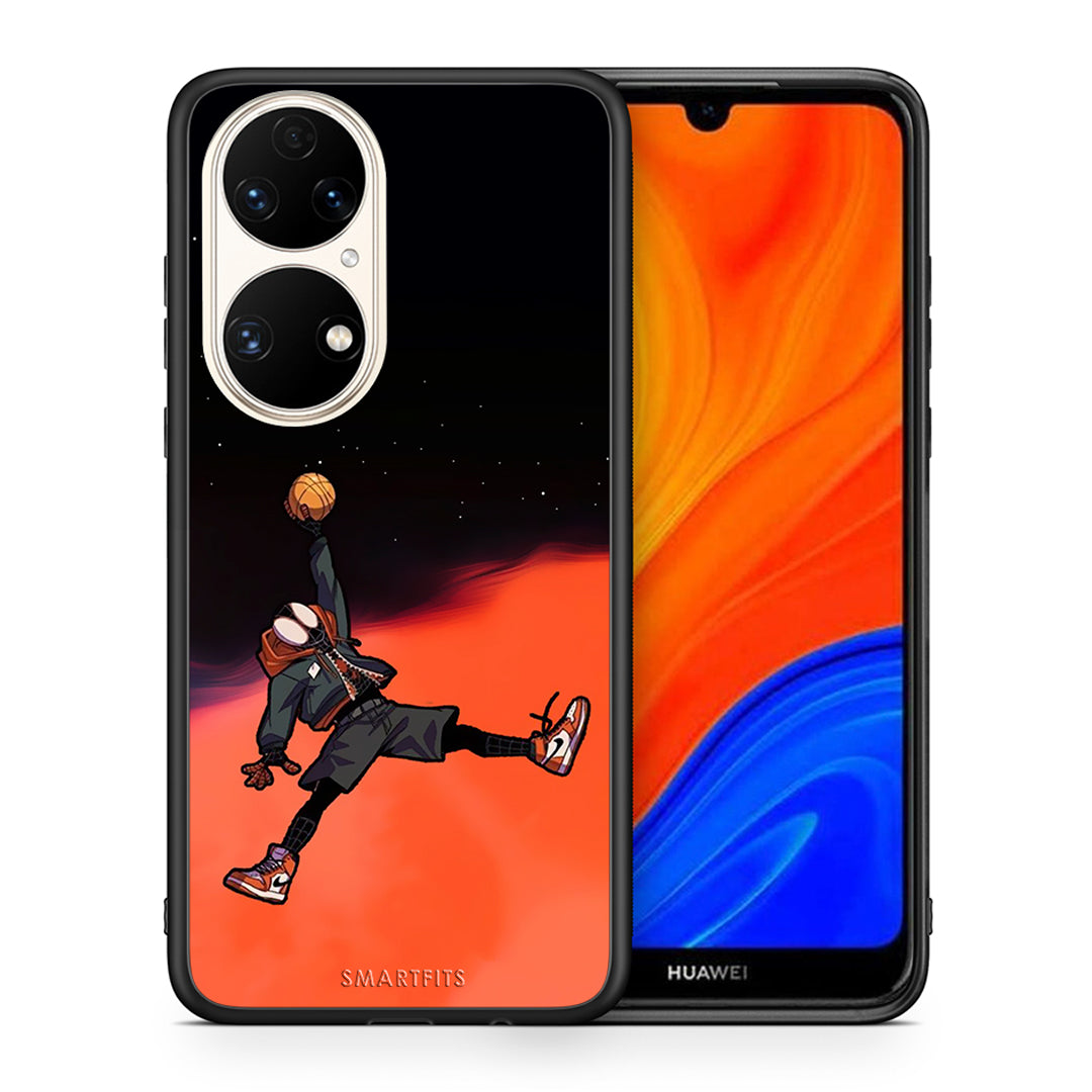 Θήκη Huawei P50 Basketball Hero από τη Smartfits με σχέδιο στο πίσω μέρος και μαύρο περίβλημα | Huawei P50 Basketball Hero case with colorful back and black bezels