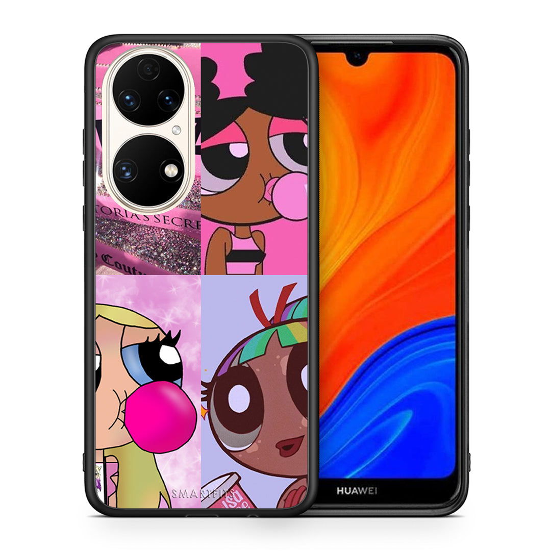 Θήκη Αγίου Βαλεντίνου Huawei P50 Bubble Girls από τη Smartfits με σχέδιο στο πίσω μέρος και μαύρο περίβλημα | Huawei P50 Bubble Girls case with colorful back and black bezels
