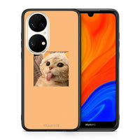 Thumbnail for Θήκη Huawei P50 Cat Tongue από τη Smartfits με σχέδιο στο πίσω μέρος και μαύρο περίβλημα | Huawei P50 Cat Tongue case with colorful back and black bezels