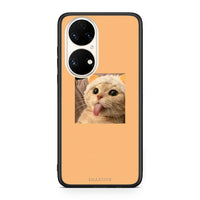 Thumbnail for Huawei P50 Cat Tongue θήκη από τη Smartfits με σχέδιο στο πίσω μέρος και μαύρο περίβλημα | Smartphone case with colorful back and black bezels by Smartfits