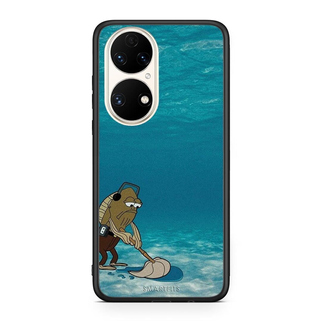 Huawei P50 Clean The Ocean Θήκη από τη Smartfits με σχέδιο στο πίσω μέρος και μαύρο περίβλημα | Smartphone case with colorful back and black bezels by Smartfits