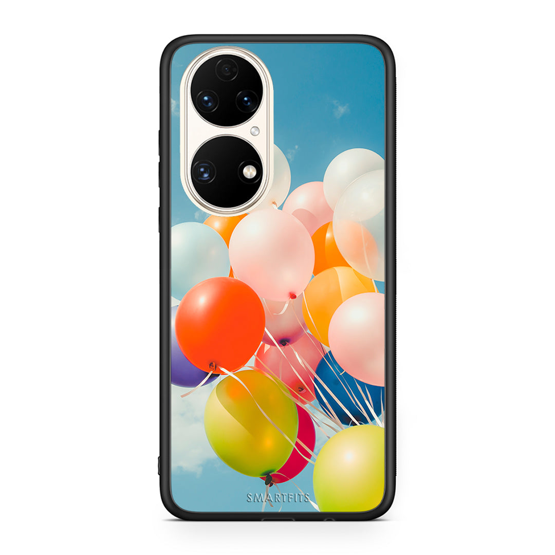 Huawei P50 Colorful Balloons θήκη από τη Smartfits με σχέδιο στο πίσω μέρος και μαύρο περίβλημα | Smartphone case with colorful back and black bezels by Smartfits