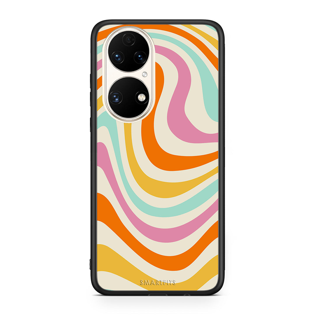 Huawei P50 Colourful Waves θήκη από τη Smartfits με σχέδιο στο πίσω μέρος και μαύρο περίβλημα | Smartphone case with colorful back and black bezels by Smartfits
