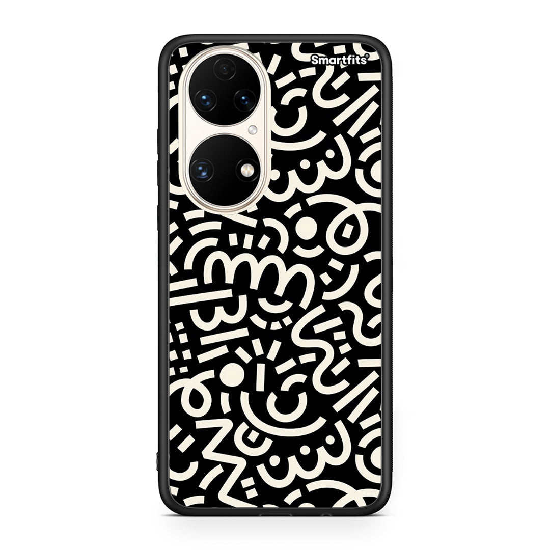 Huawei P50 Doodle Art Θήκη από τη Smartfits με σχέδιο στο πίσω μέρος και μαύρο περίβλημα | Smartphone case with colorful back and black bezels by Smartfits
