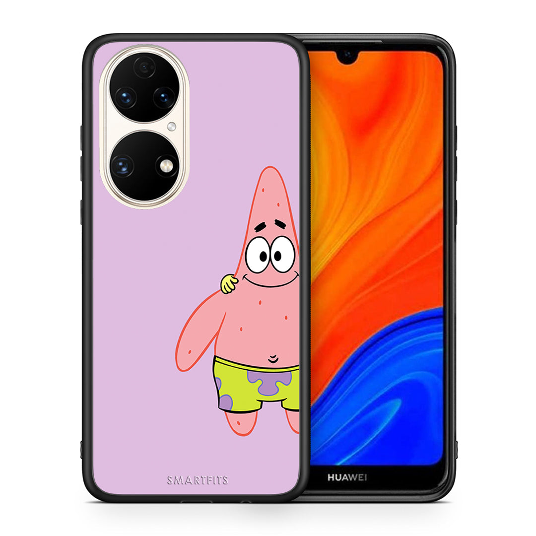 Θήκη Huawei P50 Friends Patrick από τη Smartfits με σχέδιο στο πίσω μέρος και μαύρο περίβλημα | Huawei P50 Friends Patrick case with colorful back and black bezels