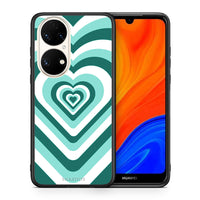 Thumbnail for Θήκη Huawei P50 Green Hearts από τη Smartfits με σχέδιο στο πίσω μέρος και μαύρο περίβλημα | Huawei P50 Green Hearts case with colorful back and black bezels