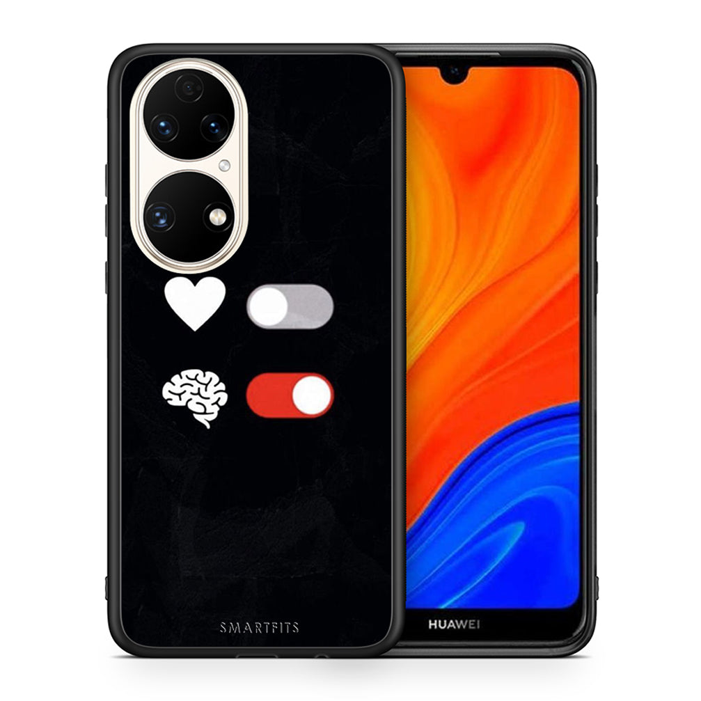 Θήκη Αγίου Βαλεντίνου Huawei P50 Heart Vs Brain από τη Smartfits με σχέδιο στο πίσω μέρος και μαύρο περίβλημα | Huawei P50 Heart Vs Brain case with colorful back and black bezels