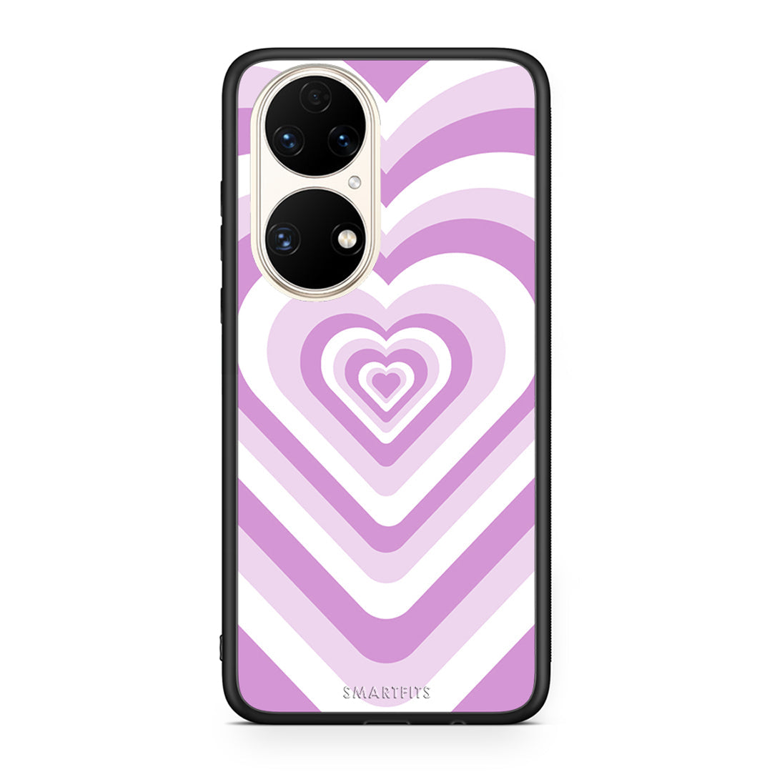 Huawei P50 Lilac Hearts θήκη από τη Smartfits με σχέδιο στο πίσω μέρος και μαύρο περίβλημα | Smartphone case with colorful back and black bezels by Smartfits