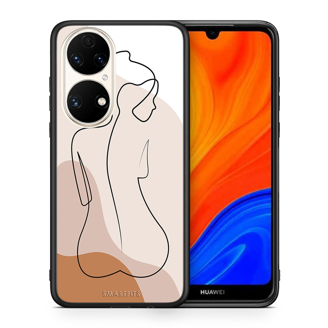 Θήκη Huawei P50 LineArt Woman από τη Smartfits με σχέδιο στο πίσω μέρος και μαύρο περίβλημα | Huawei P50 LineArt Woman case with colorful back and black bezels