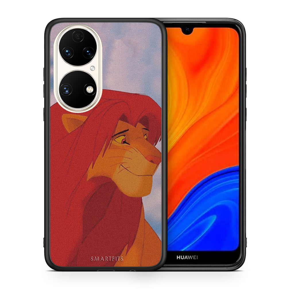 Θήκη Αγίου Βαλεντίνου Huawei P50 Lion Love 1 από τη Smartfits με σχέδιο στο πίσω μέρος και μαύρο περίβλημα | Huawei P50 Lion Love 1 case with colorful back and black bezels