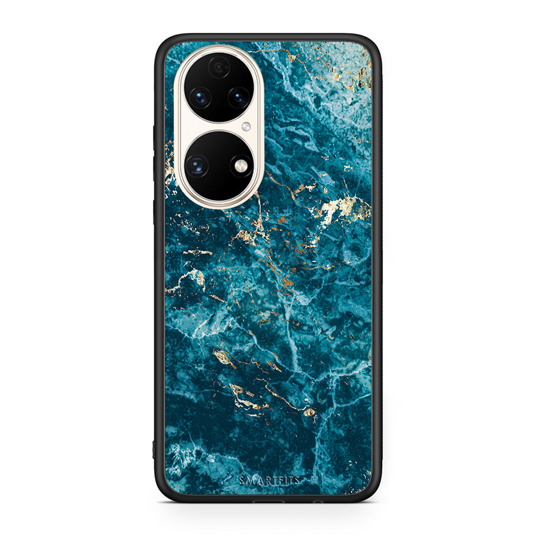 Huawei P50 Marble Blue θήκη από τη Smartfits με σχέδιο στο πίσω μέρος και μαύρο περίβλημα | Smartphone case with colorful back and black bezels by Smartfits
