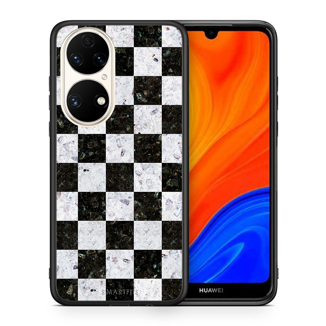 Θήκη Huawei P50 Square Geometric Marble από τη Smartfits με σχέδιο στο πίσω μέρος και μαύρο περίβλημα | Huawei P50 Square Geometric Marble case with colorful back and black bezels