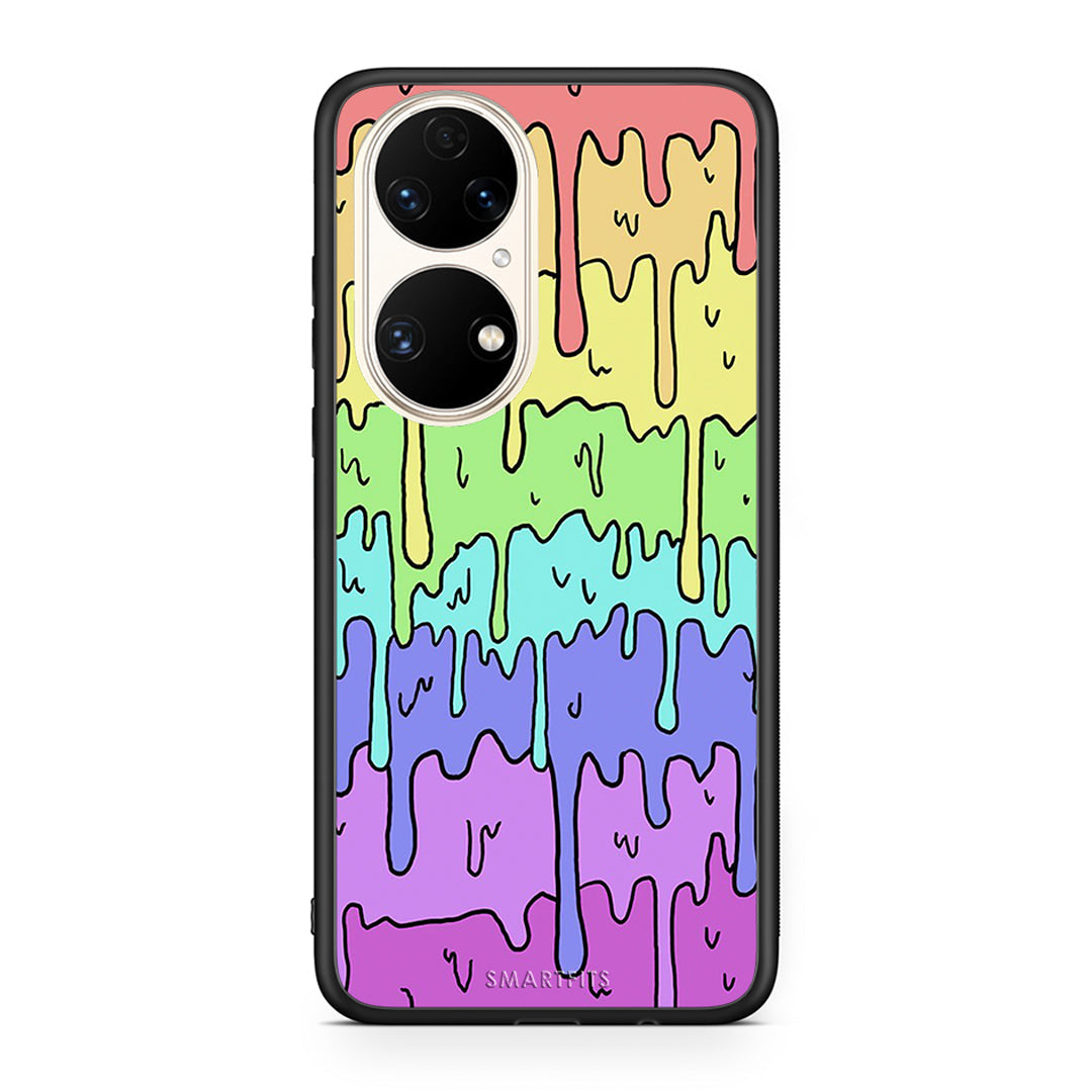 Huawei P50 Melting Rainbow θήκη από τη Smartfits με σχέδιο στο πίσω μέρος και μαύρο περίβλημα | Smartphone case with colorful back and black bezels by Smartfits