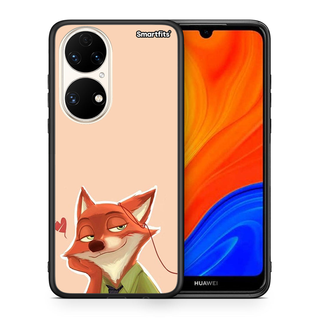 Θήκη Huawei P50 Nick Wilde And Judy Hopps Love 1 από τη Smartfits με σχέδιο στο πίσω μέρος και μαύρο περίβλημα | Huawei P50 Nick Wilde And Judy Hopps Love 1 case with colorful back and black bezels