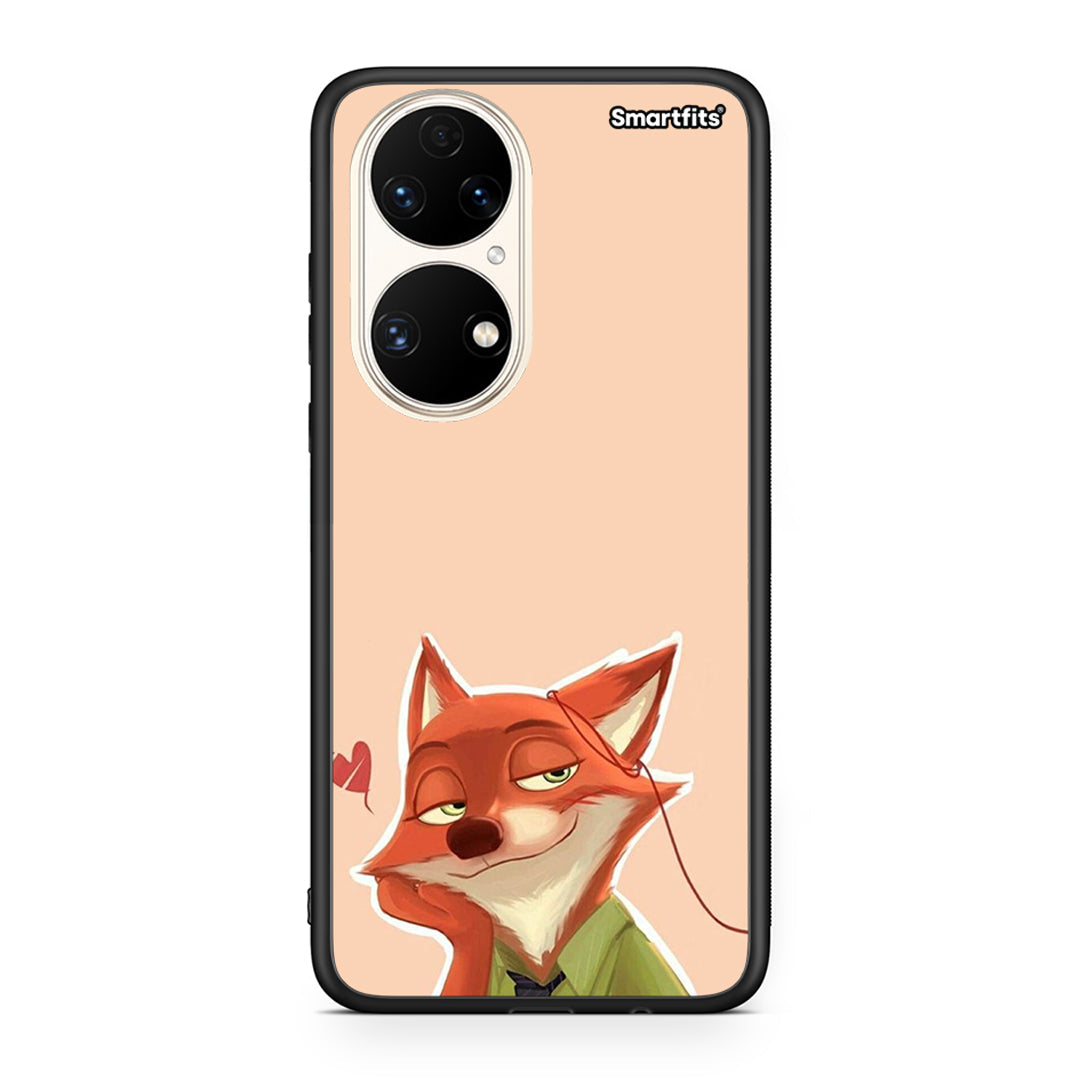 Huawei P50 Nick Wilde And Judy Hopps Love 1 θήκη από τη Smartfits με σχέδιο στο πίσω μέρος και μαύρο περίβλημα | Smartphone case with colorful back and black bezels by Smartfits