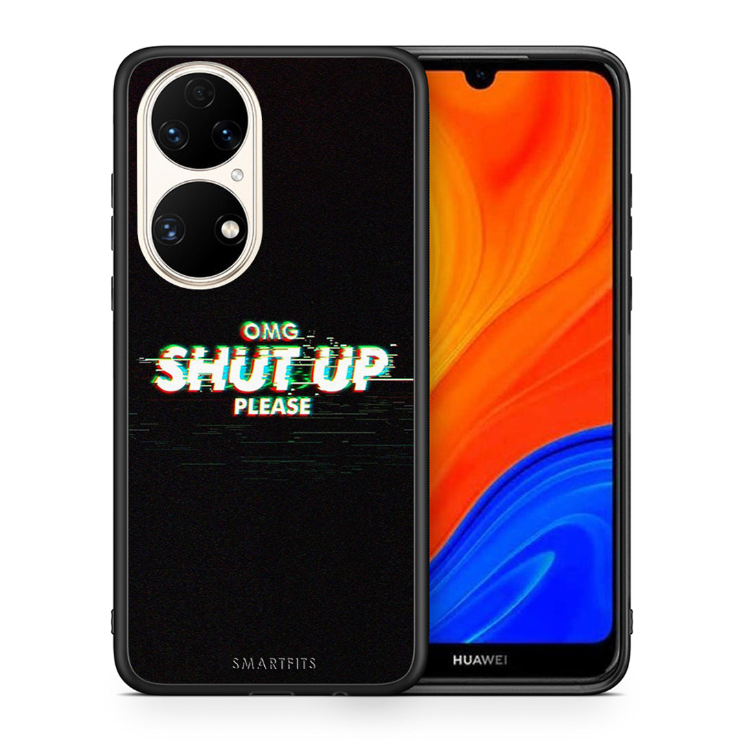 Θήκη Huawei P50 OMG ShutUp από τη Smartfits με σχέδιο στο πίσω μέρος και μαύρο περίβλημα | Huawei P50 OMG ShutUp case with colorful back and black bezels
