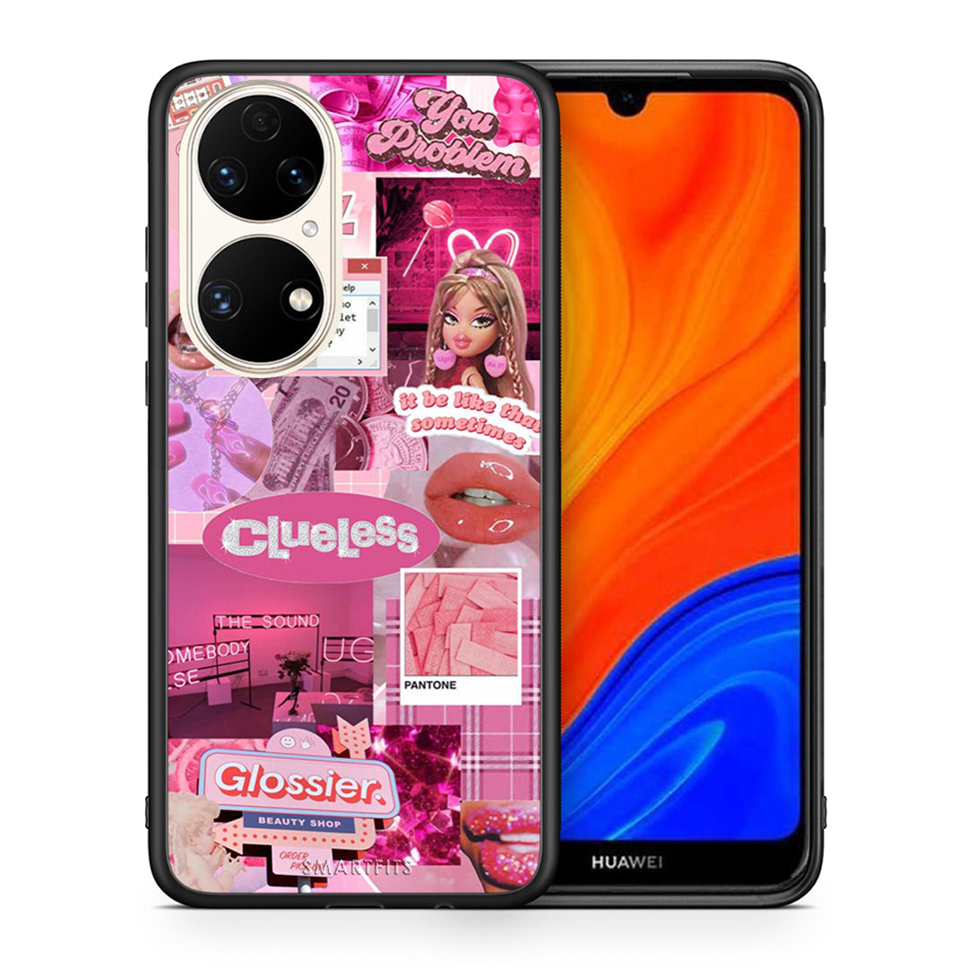 Θήκη Αγίου Βαλεντίνου Huawei P50 Pink Love από τη Smartfits με σχέδιο στο πίσω μέρος και μαύρο περίβλημα | Huawei P50 Pink Love case with colorful back and black bezels