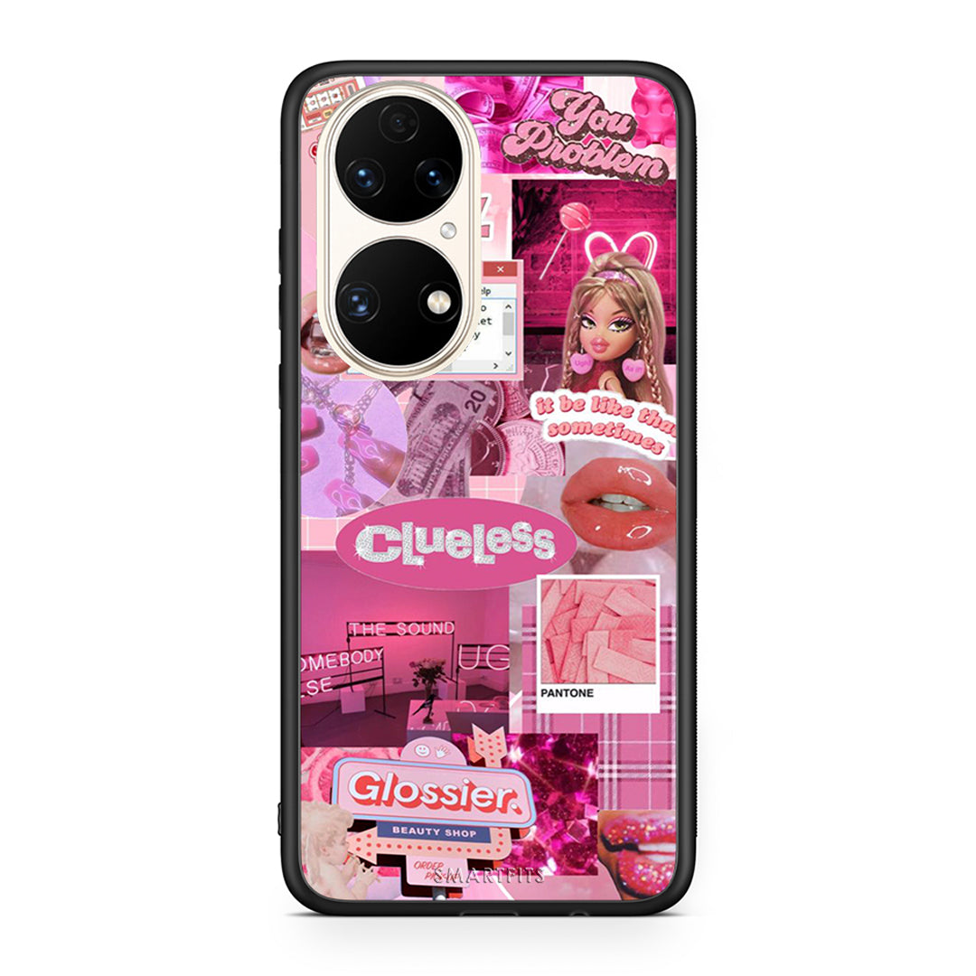 Huawei P50 Pink Love Θήκη Αγίου Βαλεντίνου από τη Smartfits με σχέδιο στο πίσω μέρος και μαύρο περίβλημα | Smartphone case with colorful back and black bezels by Smartfits
