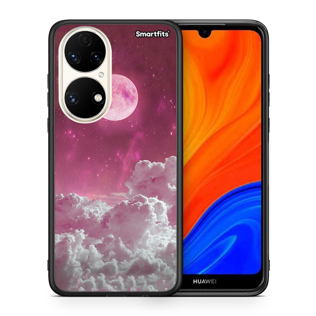 Θήκη Huawei P50 Pink Moon από τη Smartfits με σχέδιο στο πίσω μέρος και μαύρο περίβλημα | Huawei P50 Pink Moon case with colorful back and black bezels